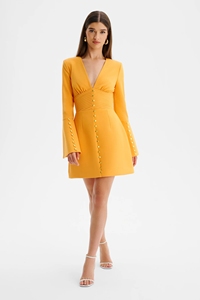 <span class=keywords><strong>Abito</strong></span> Mini da Donna con Scollo a V Profondo, Maniche a Campana, Vita Plissettata e Zip Posteriore, Design Personalizzabile, Stile Elegante da Ufficio - Product Image 4