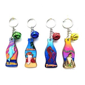 Llavero de Madera con Diseño Creativo de Dibujos Animados, Personalizado con Forma de Botella, Recuerdo de Playa de Florida, Anillo de Madera MDF con Campana - Product Image 2