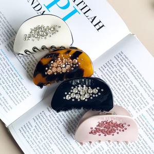 Pince à cheveux en acétate élégante et brillante avec strass en diamant, accessoires capillaires en cristal pour l'industrie lourde française - Product Image 1