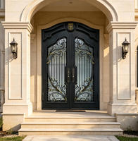 Puerta de Entrada Doble de Hierro Forjado de Lujo con Arco Superior, Antirrobo, para Entrada Principal de Villa