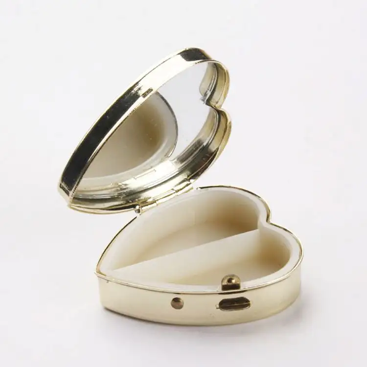 MM-MPB009 Iron heart shape pill case decorative box metal pill case with mirror and 2 inners