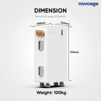 Batería de Litio-ion LiFePO4 Novoage Libra GP Serie 10H para Almacenamiento de Energía en el Hogar, IP65, 51.2V, 6000 Ciclos