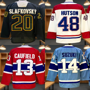 Maillots de hockey cousus pour hommes, coton/fibre de bambou, séchage rapide, col en V, broderie 3D, noms d'équipe personnalisés - Product Image 3