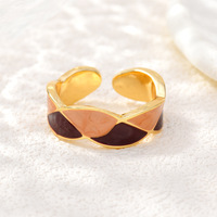 JS02 Kleurblok Emaille Open Cuff Ring Verguld Geometrisch Gevlochten Verstelbare Brede Band Ring voor Vrouwen