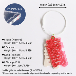 Porte-clés léger en acrylique personnalisé, coloré et mignon, thème fruits de mer (thon, saumon, œuf, crevettes) - Product Image 3