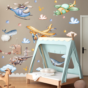 <span class=keywords><strong>Stickers</strong></span> muraux de nuage de baleine d'avion de dessin animé moderne décalcomanies de style artistique pour la chambre ou le salon des garçons pour la maison - Product Image 3