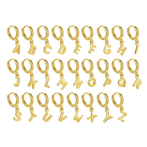 Joyería de moda, pendientes de <span class=keywords><strong>plata</strong></span> de ley 925, colgante de alfabeto de 26 letras en inglés liso, pendientes de aro chapados en oro para mujer - Product Image 2