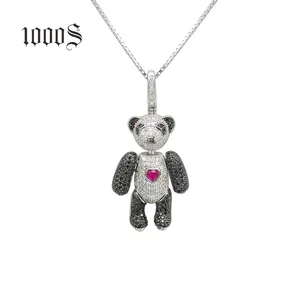 New Arrival Silver 925 Panda Necklace, Paved Zircon Panda Pendant 925 Sterling Silver Necklace Jewelry