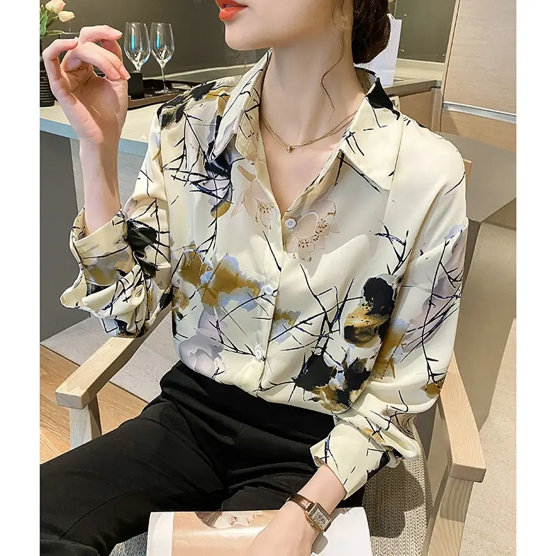 2024 Wholesale Hundreds of Hot Selling Tops High Quality Elegant Blouse Chiffon Printed Blouse