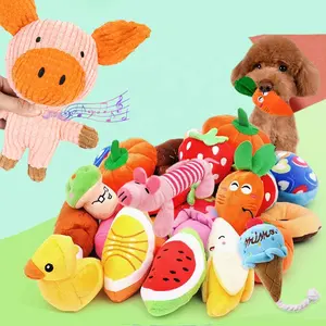 Vente en gros de jouets interactifs doux pour protéger les dents pour animaux de compagnie Jouet en peluche pour chien avec fruits et légumes bon marché