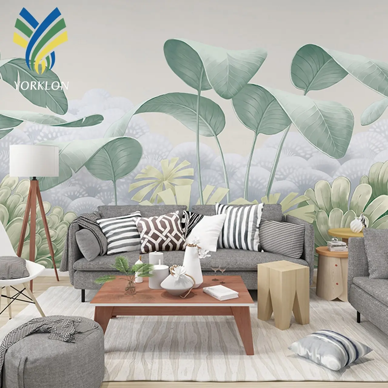 YKWS 024 Nature White Green Leaves Forest Banana Leaf Wall Paper 3D Landscapes Mural Bedroom Living Room Wallpaper