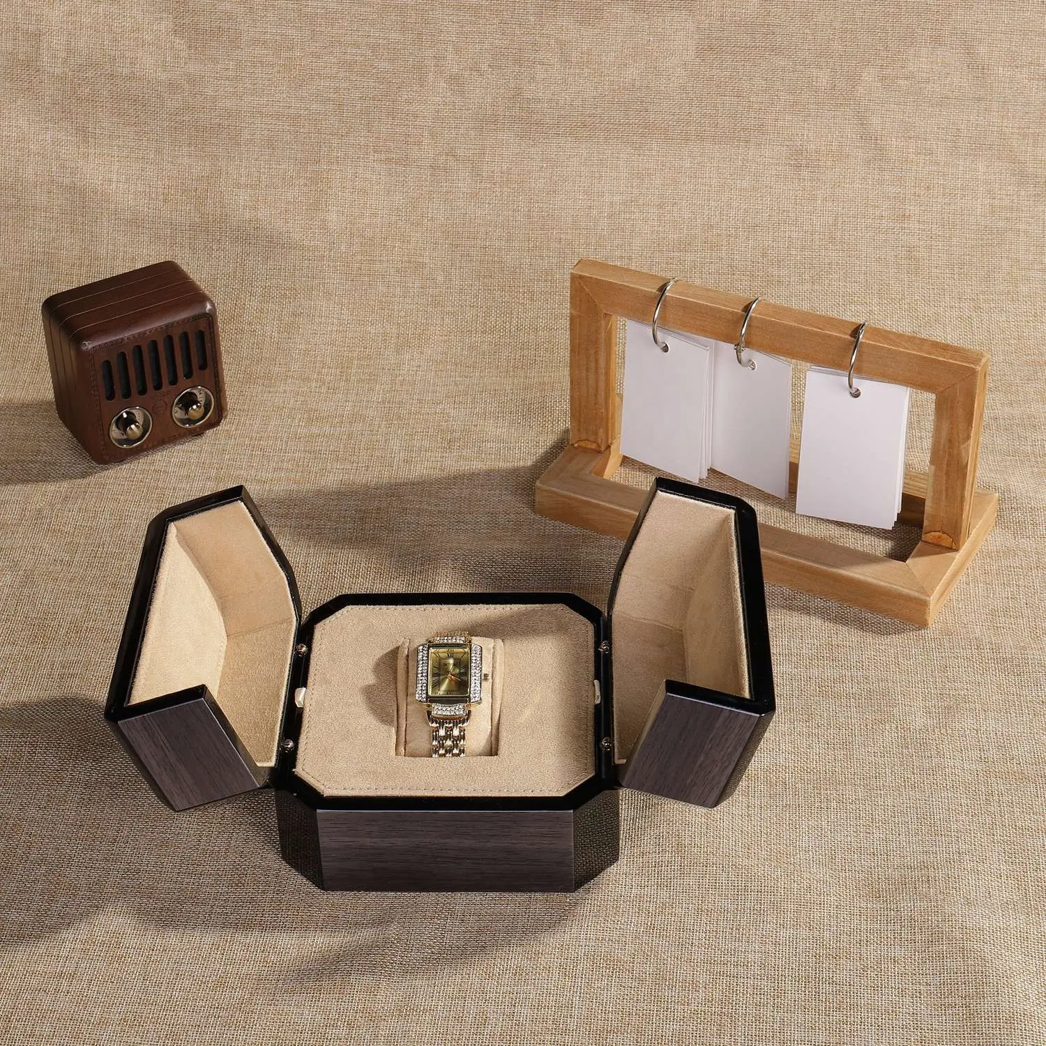 Caixa de relógio de luxo personalizada, caixa de relógio de luxo na caixa de presente de madeira mdf caixa de coleção de relógio