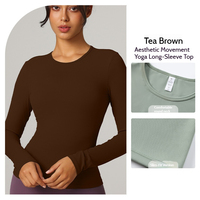Ensembles de yoga pour femmes à manches longues, respirants, antibactériens, séchage rapide, couleur personnalisée, logo frontal, haut de sport pour la course en extérieur