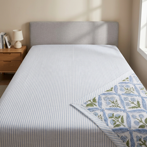 Ridhi Organic Coastal Blue Hand Block Print Eco-Friendly 100% Cotton <b>Quilted</b> Blanket Luxury Oversized - Product Image 2