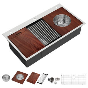 Sarlai wastafel dapur tahan karat, mangkuk tunggal 39/42 inci 304 dengan mangkuk keju 3 lubang buatan tangan Modern - Product Image 2