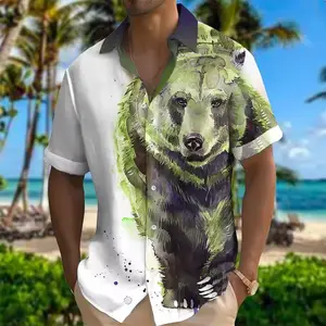 قميص رجالي للشارع مطبوع بنقشة نسر ثلاثية الأبعاد موديل 2024 قميص رجالي من هاواي قميص يومي بصور حيوانات مثل الذئب ملابس رجالي كاجوال مخصصة