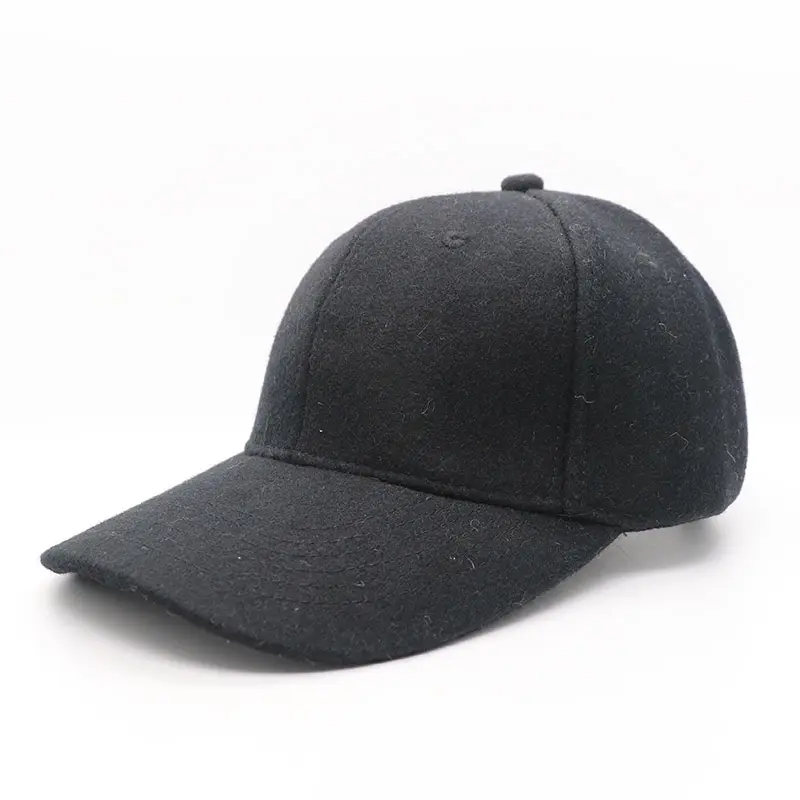 高品質ラグジュアリー6パネルピュアウールブレンド野球帽ユニセックスウールスポーツハットカシミア野球湾曲つばキャップ