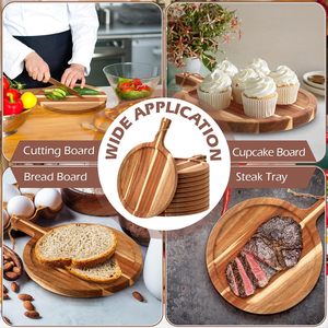 Tabla de Madera Artesanal para Servir Pizza, Plato de Madera Orgánica de Acacia Delgada con Asa, Bandeja para Tapas - Product Image 4