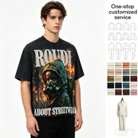 T-shirt Homme Vintage Délavé Oversize avec Logo Personnalisé, Imprimé Graphique Masque, Streetwear Coton Manches Courtes, OEM ODM Vente en Gros