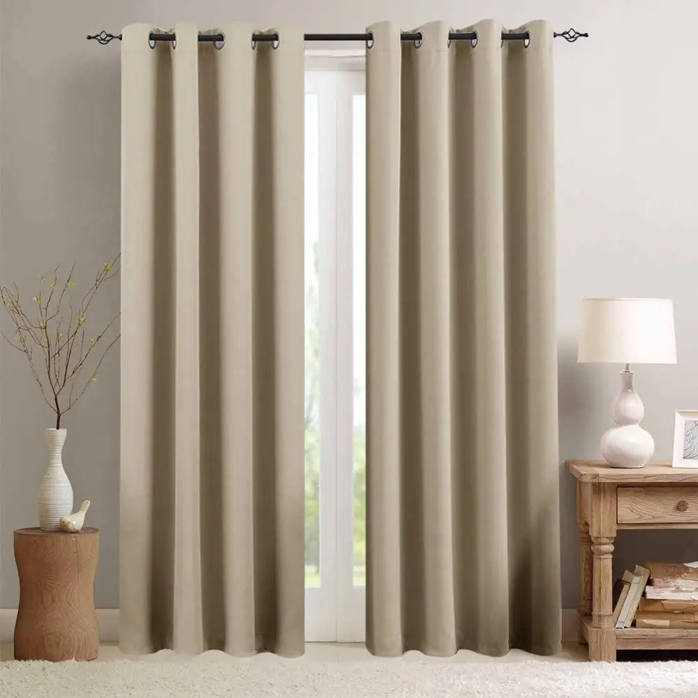 Amazon hot selling solid color room polyester darkening thermal blackout ready made window curtains for living room bedroom
