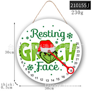 Anneau de porte en bois Grinch décoratif de Noël moderne Compte à rebours <span class=keywords><strong>Calendrier</strong></span> de l'avent Plaque de porte de bienvenue Étiquette décorative de vacances - Product Image 6