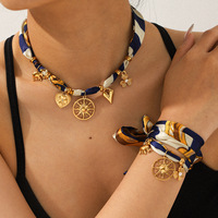 Comiya Ensemble DIY Collier et Bracelet en Acier Inoxydable avec Pendentif, Série Imprimé Léopard Marron Soie-Maillard pour Femme