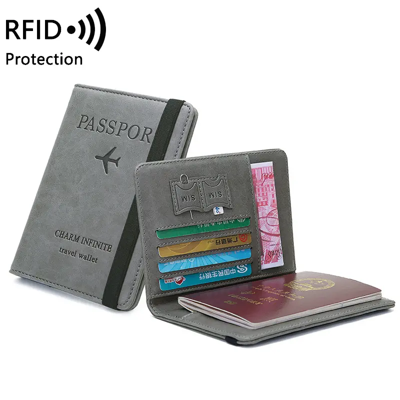 Bolsa de pasaporte OEM, bloqueador de señal RFID, portadocumentos, Clip de dinero de cuero PU para viajes, negocios, funda para tarjeta de crédito, billetera de lujo