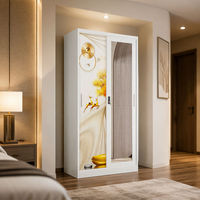 Armoire moderne à portes coulissantes en acier imprimé pour chambre à coucher, meuble à monter soi-même en kit plat