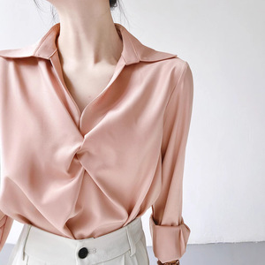 Camisa de mujer con cuello en V, top profesional de manga larga, a la moda - Product Image 3