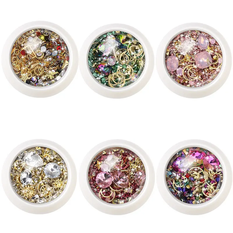 Nail Decoração Diamante Rhinestone Rebites Rosa Verde Ouro Cristal Anéis De Prego Shinny Stones Nail Art Charms