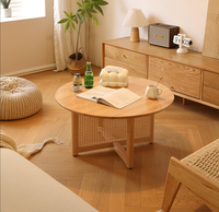 Meja kopi anyaman kayu Solid gaya waby-sabi Jepang, meja teh Jepang untuk ruang tamu kecil, furnitur balkon