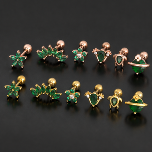 Piercing Labret en Titane pour Cartilage et Lèvre, Émeraude Verte à Filetage Interne, Bijoux de Piercing en Gros - Product Image 2