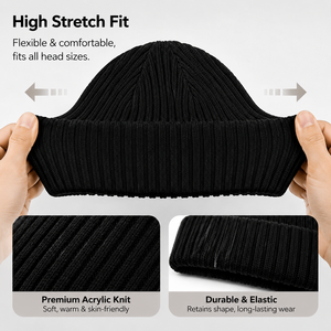 Gorro de punto grueso de estilo básico minimalista, de color liso, cálido, para ir al trabajo y un look urbano. - Product Image 3