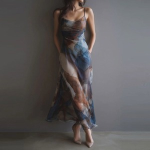 Robe en maille imprimée tie-dye vintage 2026, style coréen, robe de soirée, style féerique, vestidos <span class=keywords><strong>grunge</strong></span> gothique, robe midi à bretelles spaghetti - Product Image 2