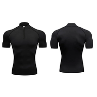 Summer Men's Tight Elastic Plain o-neck Fitness Training Basketball Running Zipper Fashion Casual Quick-drying Short Sleeves