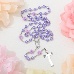 Rosario <span class=keywords><strong>de</strong></span> Perlas <span class=keywords><strong>de</strong></span> Cristal con Cuentas <span class=keywords><strong>de</strong></span> la Virgen María, Hecho a Mano, con Flores <span class=keywords><strong>de</strong></span> Rosa, para Mujer, Religioso, Católico - Product Image 1