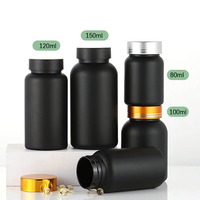 Flacon de capsules de médicaments en verre noir mat 100ml 150ml avec couvercle en or noir