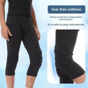 Pantaloni <span class=keywords><strong>Sportivi</strong></span> con Protezioni per le Ginocchia, Leggings a Compressione 3/4 <span class=keywords><strong>Neri</strong></span>, Pantaloni da Uomo, Ragazzo e Giovani, Leggings da Calcio ad Asciugatura Rapida per Allenamento - Product Image 5