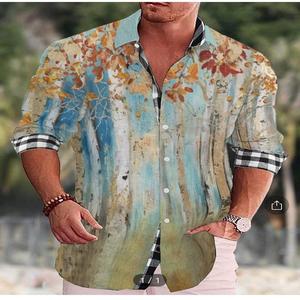 Camisas Casuales de Manga Larga con Cuello Mao para Hombre, Antiarrugas, Popelina, Estampado por Descarga, Transpirables, 100% Algodón - Product Image 4