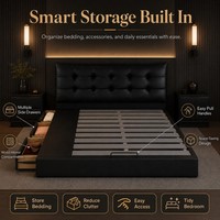 Base de Cama de Cuero Sintético Negro Estilo Hotel para Proyectos de Muebles de Dormitorio King y Queen