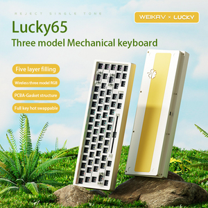 Kit de teclado mecánico intercambiable en caliente Rgb completo inalámbrico Lucky65 con 3 tipos de conexiones de diente azul con cable de 2,4g - Product Image 2