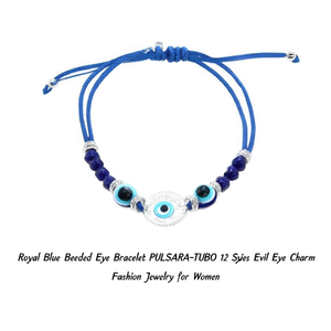 Bracciale con Perline Blu Reale e Occhio di Allah PULSERA-TUBO 12 Stili, Gioielli alla Moda con Ciondolo Occhio di Allah per Donna - Product Image 2