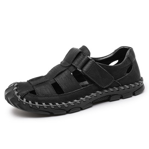 <b>Top</b> Quality Summer Men's Slippers Fashion Leather Sandals for Men Outdoor Beach Flat Slides Slippers Casual <b>Walking</b> style Shoes - Product Image 1