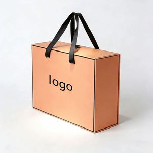 Factory Direct Customizable Apricot Rigid <b>Gift</b> <b>Box</b> With Black Handles Luxury Ideal for Clothing & Premium <b>Gift</b> Packaging - Product Image 2