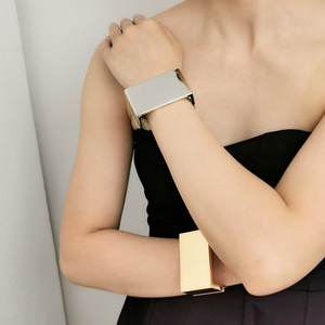 Mãi Mãi trẻ thời trang đồ trang sức vòng đeo tay & Bangles Vàng Chunky đơn giản phóng đại mịn Chunky hình chữ nhật hình học Bangle Cuff - Product Image 6