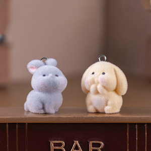 Charmes d'animaux en résine floqué<span class=keywords><strong>e</strong></span> miniatures mignons pour la fabrication de porte-clés, porte-clés en peluche, chien, lapin, pendentifs, figurines, miniatures, accessoires - Product Image 6