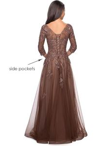 Appliques in pizzo da donna manica 3/4 abiti da sposa lunghi con scollo a V da <span class=keywords><strong>sera</strong></span> in Tulle con tasche per gli ospiti abiti da <span class=keywords><strong>madre</strong></span> - Product Image 2