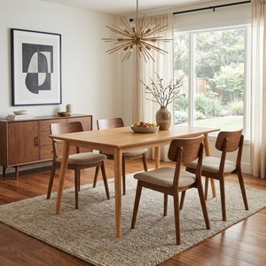 Mesa de Comedor de Madera Maciza de Estilo Moderno de Mediados de Siglo con Bordes Naturales y Patas Cónicas - Product Image 4