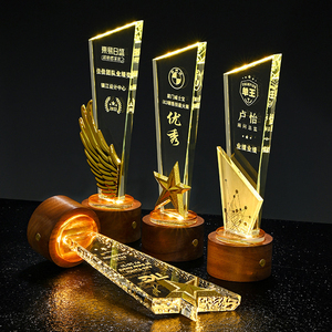 MH-NJ00928 eccellente premio <span class=keywords><strong>di</strong></span> <span class=keywords><strong>vetro</strong></span> trofei in legno massiccio ala K9 cristallo bianco rettangolo personalizzato a LED BaseTrophy Award - Product Image 4