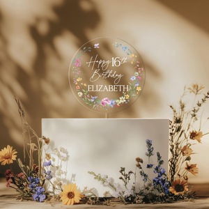 ท็อปเปอร์เค้กอะคริลิคใสลายดอกไม้พิมพ์ UV ขนาด 9 ซม. สำหรับตกแต่งเค้กวันเกิด รูปทรงกลม ลายฮันนี่แอนด์สวีทเนส - Product Image 2